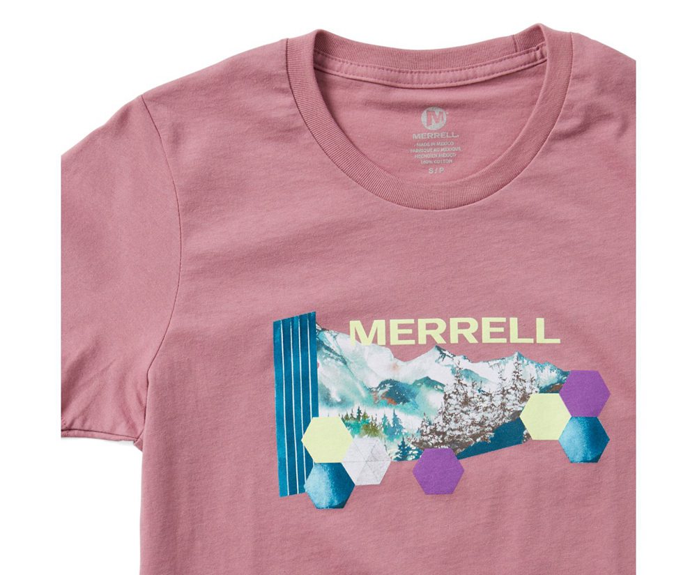 Krótki Rękaw Merrell Damskie Różowe - Woodmark Logo Tee - 301657-RTY